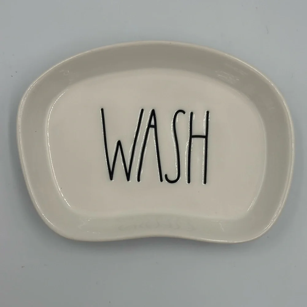 Rae Dunn “WASH” Soap Dish Holder White & Black